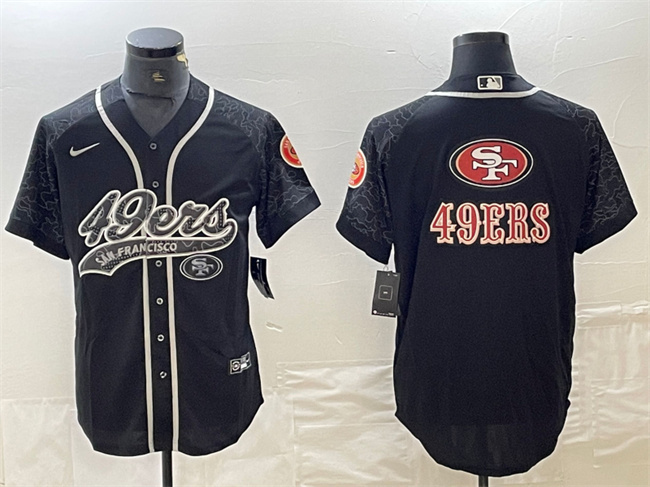 Men's San Francisco 49ers Black Reflective Team Big Logo With Patch Cool Base Stitched Baseball Jersey Men's San Francisco 49ers Black Reflective Team Big Logo With Patch Cool Base Stitched Baseball Jersey